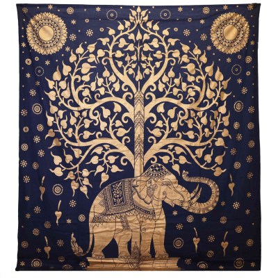 Wall Hanging Elephant Tree Of Life - Blue Gold